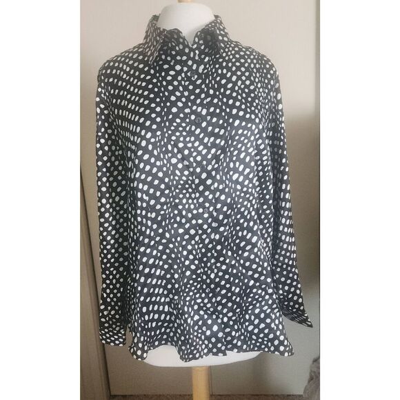 Kathie Lee Woman black and white polka dot button up blouse, NWT - Picture 1 of 7